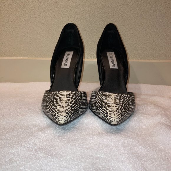 Steve Madden Varcityy Black & White Snakeskin Print Leather Stiletto Pump Heel - Picture 2 of 8